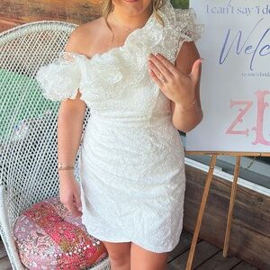 White One-Shoulder Ruffle Dress